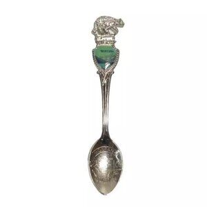 Montana Souvenir Bear Top Spoon 3 7/8” Silver Tone‎ Travel Collectible Vintage